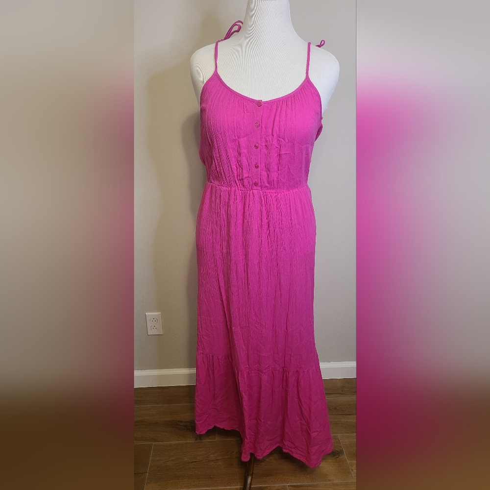 & OTHER STORIES Ruffled Tie Shoulder Midi Dress in Pink Size 10